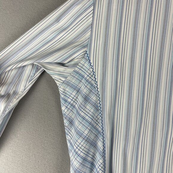 7 Diamonds Embroidered Shirt Mens XXL Blue Stripe Button Up Long Sleeve Stretch - Picture 4 of 16